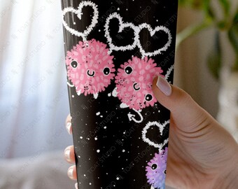 Pastel Pom Poms Tumbler: Kawaii Heart Ears Puff Balls Stainless Steel Travel Mug