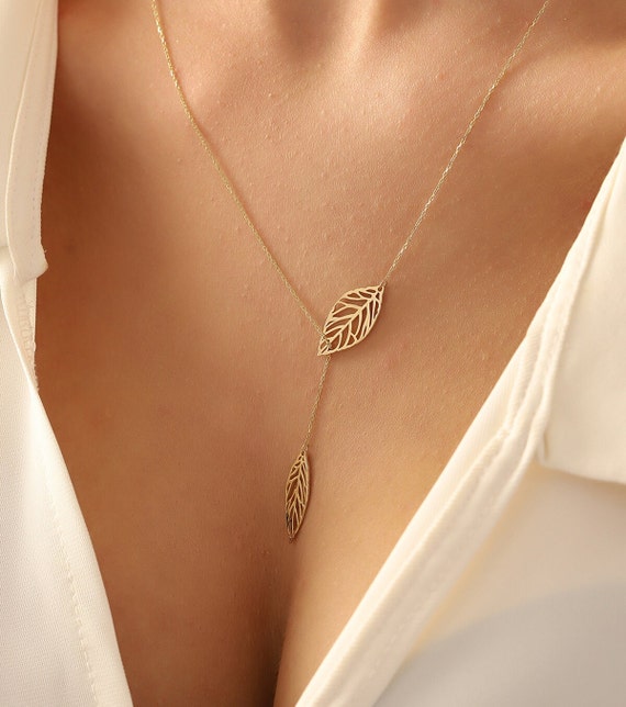 Handmade 14K Gold Leaf Necklace 14k Real Gold Fall Necklace