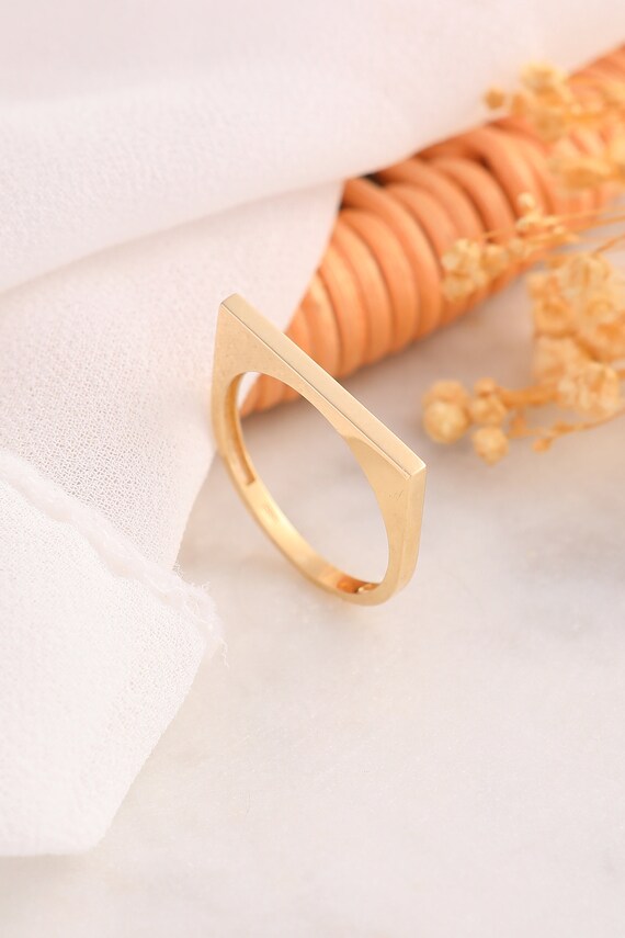Flat Ring 14k Solid Gold Flat Ring Summer Jewelry Birthday Etsy
