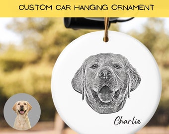 Custom Pet Ornament Using Pet Photos, Personalized Car Mirror Hanging Accessories Pet Face and Name Ornaments, Ceramic Ornaments