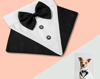 Dog Tuxedo Bandana Wedding Costume Bow Tie Accessory Collar, Dog Best Man Groomsman Ring Bearer Formal Event Over the Collar