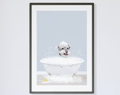 Pet Portrait, Digital Custom Dog Portrait, Pet Memorial, Pet in Bathtub, Custom Cat Portrait, Pet Loss, Pet Gift, Pet Illustration