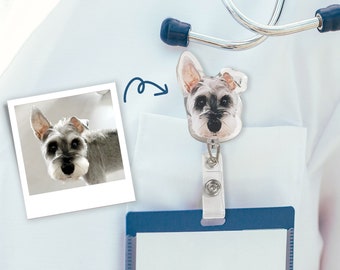 Bobine de badge personnalisée pour animal de compagnie - porte-clé personnalisé avec photo de visage de chien ou de chat, porte-carte d'identité d'infirmière, clip pour badge nominatif, vie d'infirmière, badge de travail unique