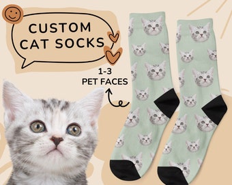 Calcetines personalizados con cara de gato, calcetines personalizados con foto de gato, calcetines personalizados con foto de gato, calcetines de padrinos de dama de honor, calcetines divertidos para mamá papá