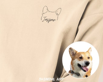 Personalized Dog Ear Outline Hoodie With Name, Custom Pet Photo Sweatshirts, Custom Pet Photo T-shirt, Cat Ear Outline Sweatshirt