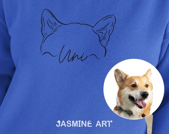 Sudadera con capucha personalizada con orejas de perro con nombre, sudadera con orejas de perro personalizada, camiseta personalizada con foto de mascota, sudadera con contorno de orejas de gato, dibujo de la foto