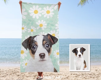 Pet Portrait Beach Towel, Personalized Pet Beach Towel, Custom Beach Towel, Photo Face Beach Towel, Funny Beach Towel