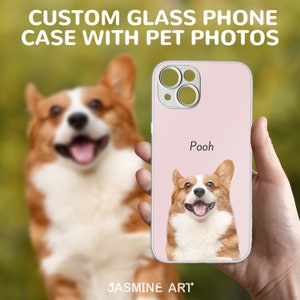Custom Pet Glass Phone Case for iPhone 15 14 13 12 Plus Pro Max, Mini, Samsung Galaxy Dog Mom Gifts, Personalized Dog Cat Case with Photos