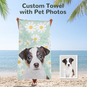 Pet Portrait Beach Towel, Personalized Pet Beach Towel, Custom Beach Towel, Photo Face Beach Towel, Funny Beach Towel