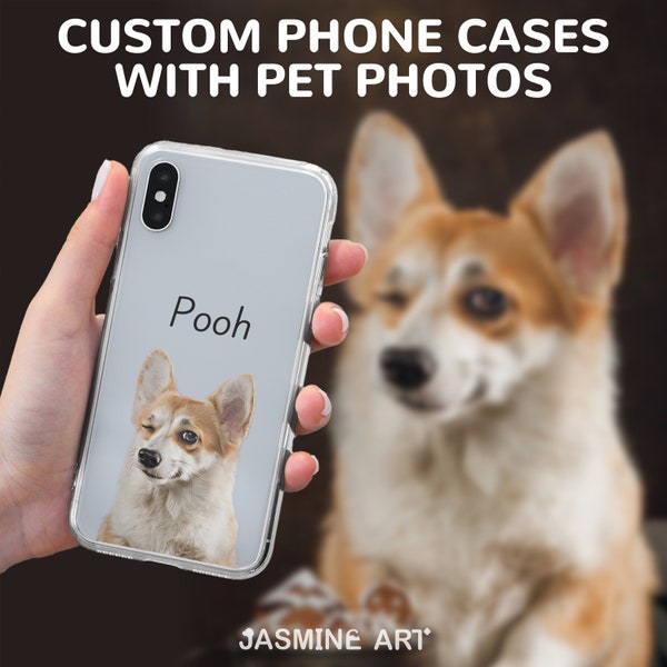 Coque de portable transparente personnalisée pour animal de compagnie pour iPhone 15 14 13 12 Plus Pro Max, Galaxy Galaxy, cadeaux chien maman, coque personnalisée chien chat avec photos d'animal de compagnie