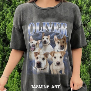 Chemise vintage personnalisée pour animal de compagnie - t-shirt rap bootleg pour chien personnalisé, t-shirt graphique rétro des années 90, vêtements pour amoureux des chiens, conception de visage d'animal de compagnie personnalisé