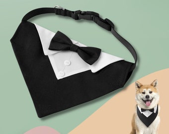 Dog Tuxedo Bandana Wedding Costume Bow Tie Accessory Collar, Dog Best Man Groomsman Ring Bearer Formal Event Over the Collar