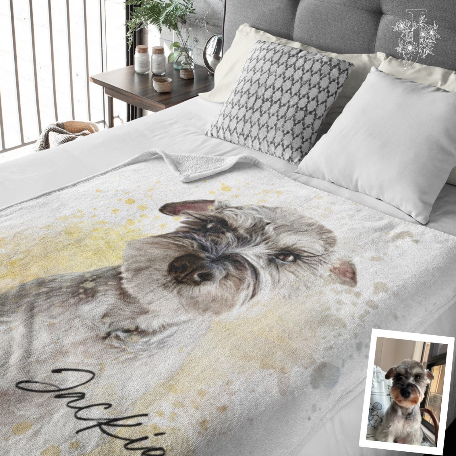 Custom Pet Portrait Blanket Personalized Dog Photo Throw Etsy