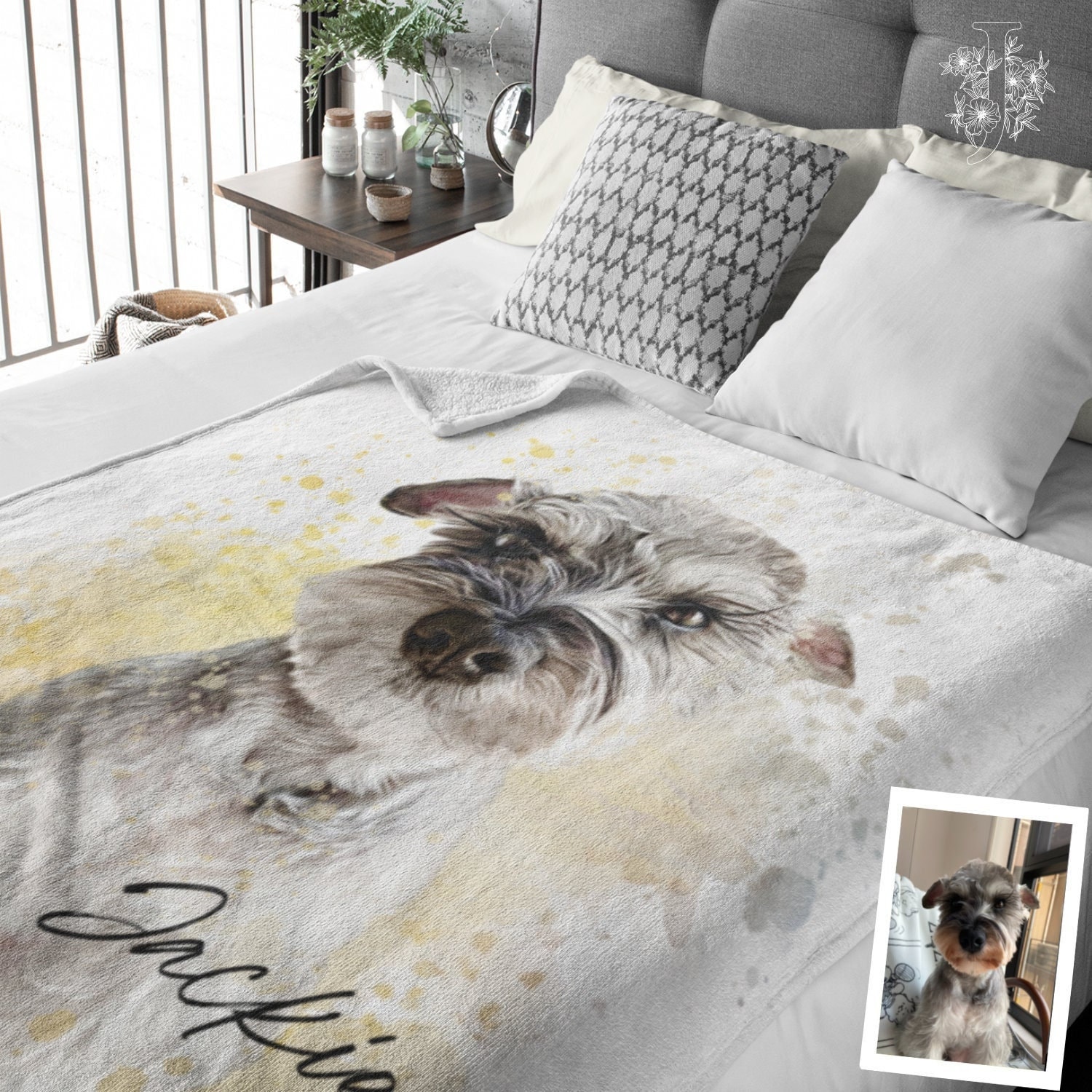 Custom Pet Portrait Blanket Personalized Dog Photo Throw Etsy