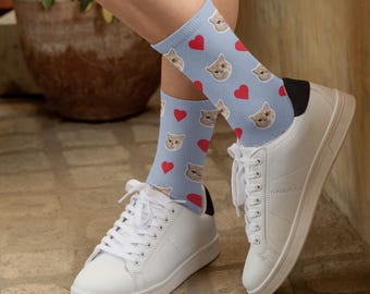 Custom Socks with Pet Face Using Pet Photos, Add Your Pet’s Face, Personalized Dog or Cat Socks with Heart, Dog Cat Lover Socks