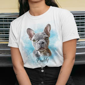 T-shirt personnalisé portrait d'animal de compagnie à l'aquarelle, chemise personnalisée avec visage d'animal de compagnie, cadeau pour les mamans de chiens et les amoureux des animaux de compagnie, cadeau commémoratif d'animal de compagnie