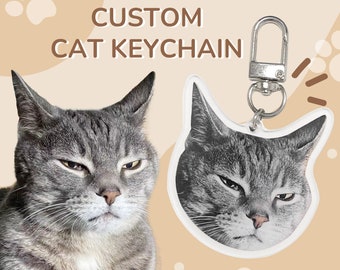 Porte-clé photo personnalisé pour animal de compagnie, porte-clé acrylique, porte-clé portrait de chat, joli porte-clé design personnalisé, porte-clé chat kawaii, cadeau pour amoureux des chats