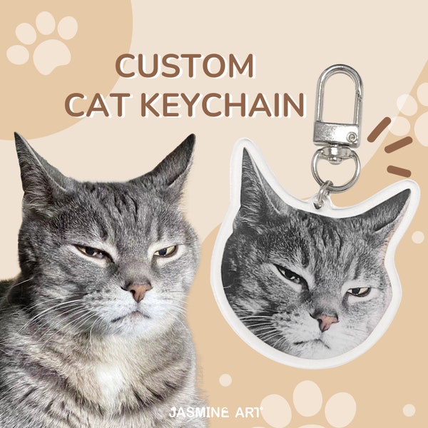 Custom Pet Photo Keychain, Acrylic Keychian, Cat Portrait Keychain, Cute Personalized Design Keychain, Kawaii Cat Keychain, Cat Lover Gift