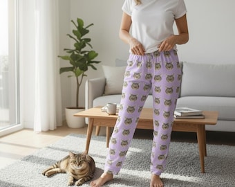 Custom Pajama Pants with Pet Photo, Personalization Cat Face Pajama Pants, Personalized Cat Pajamas, Gift for Cat Mom & Cat Lover