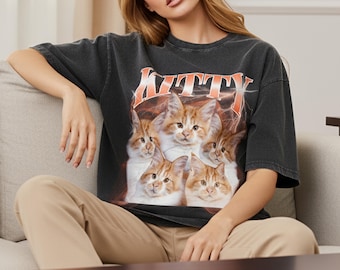 Aangepast vintage shirt huisdier - aangepast shirt kat bootleg rap, kattenliefhebber T-shirt, retro jaren 90 grafisch T-shirt, gepersonaliseerd shirt, shirt huisdier gezicht