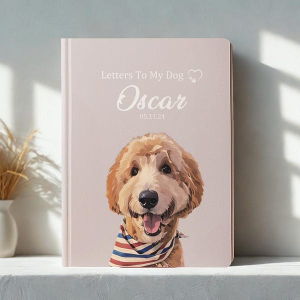 Custom Dog Portrait Notebook, Personalized Dog Cat Journal, Custom Pet Notebook, Pet Memory Book, Name Date Journal,  Gift for Pet Lover