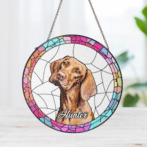 Custom Pet Portrait Suncatcher, Stained Glass Style Memorial Gift, Dog or Cat Window Art, Personalized Pet Keepsake