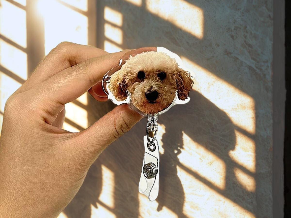 Custom Pet Portrait Badge Reel - Custom Name ID Retractable Badge Reel