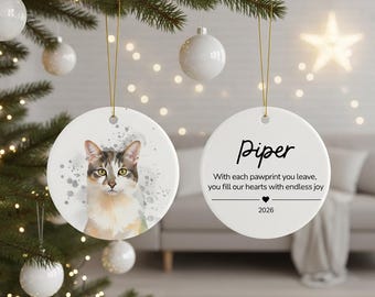 Custom Cat Memorial Christmas Ornament, Custom Cat Portrait with Name & Date, Memorial Christmas Ornament, Pet Loss Gift for Cat Lovers