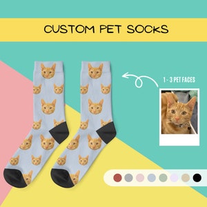 Calcetines de cara de perro personalizados, calcetines personalizados con foto, calcetines de foto de jadeo de aceite de color personalizado, calcetines de foto de gato lindo, calcetines divertidos para mamá papá imagen 1