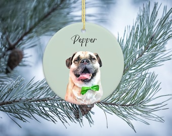 Adorno navideño personalizado con retrato de perro, regalo navideño personalizado para perros con la foto de tu mascota, regalo navideño para amantes de las mascotas, recuerdo para mascotas