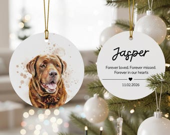 Custom Dog Portrait Memorial Ornament Using Pet Photos, Personalized Dog Cat Remembrance Gift, Pet Loss Gift for Pet Lovers