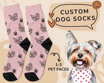 Chaussettes personnalisées avec tête de chien, chaussettes personnalisées avec photo, chaussettes photo personnalisées pour portrait d'animal de compagnie, chaussettes photo chien mignon, chaussettes rigolotes pour maman et papa