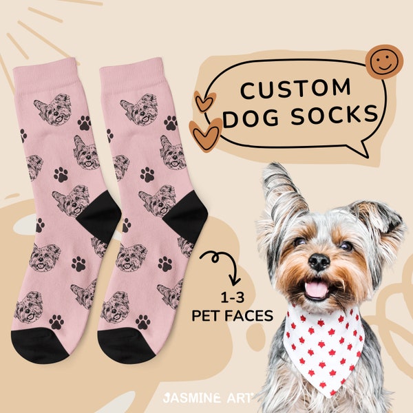 Chaussettes personnalisées avec tête de chien, chaussettes personnalisées avec photo, chaussettes photo personnalisées pour portrait d'animal de compagnie, chaussettes photo chien mignon, chaussettes rigolotes pour maman et papa