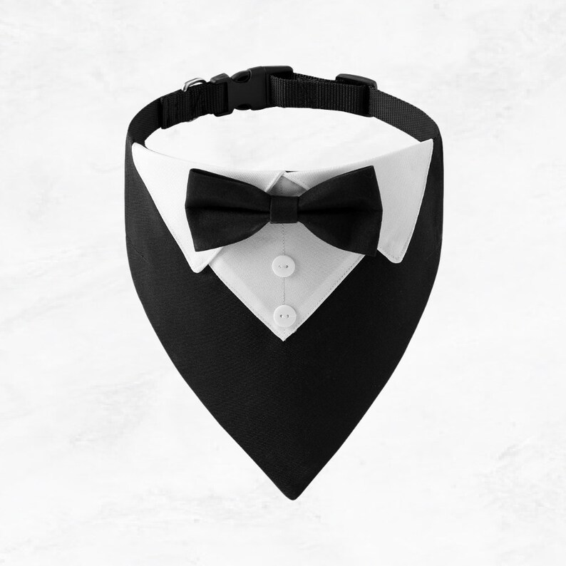 Dog Tuxedo Bandana Wedding Costume Bow Tie Accessory Collar, Dog Best Man Groomsman Ring Bearer Formal Event Over the Collar Black