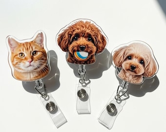 Custom Dog Badge Reel for Nurses, Personalized Acrylic ID Holder with Your Dog or Cat’s Photo, Nurse Badge Clip, Cute Pet Reel, Pet Lover