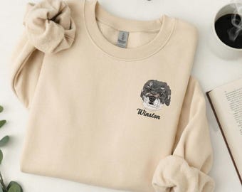 Dog & Cat Face Embroidery Sweatshirt, Embroidered Pet Sweatshirt Gift, Custom Pet Face Hoodie, Custom Pet Gift
