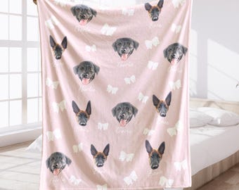 Custom Pet Face Blanket, Personalized Dog or Cat Blanket with Name & Pattern, Gift for Pet Lovers, Soft Throw Blanket for Sofa or Bed