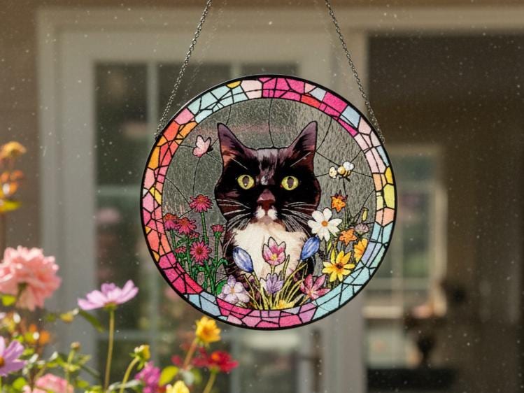 Custom Pet Portrait Stained Glass Suncatcher, Personalized Pet Suncatcher, Pet Keepsake Glass Suncatcher, Memorial Gift for Dog or Cat Lover