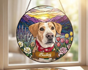 Custom Dog Portrait Stained Glass Suncatcher, Personalized Dog Memorial Gift, Pet Loss Sympathy Gift, Dog Mom Window Art