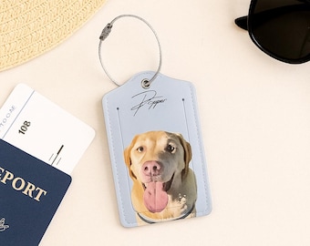 Custom Leather Pet Luggage Tag Using Pet Photos, Personalized Pet Face Bag Tag, Pet Lover Gift, Custom Dog or Cat Luggage Tag