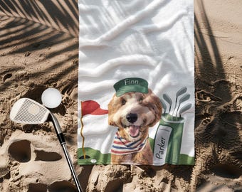 Custom Dog Portrait Golf Towel with Name, Personalized Golf Gift for Dog & Cat Lovers, Funny Golf Accessory,Custom Golf Gift for Pet Owners