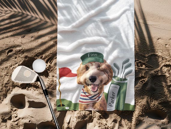 Custom Dog Portrait Golf Towel with Name, Personalized Golf Gift for Dog & Cat Lovers, Funny Golf Accessory,Custom Golf Gift for Pet Owners