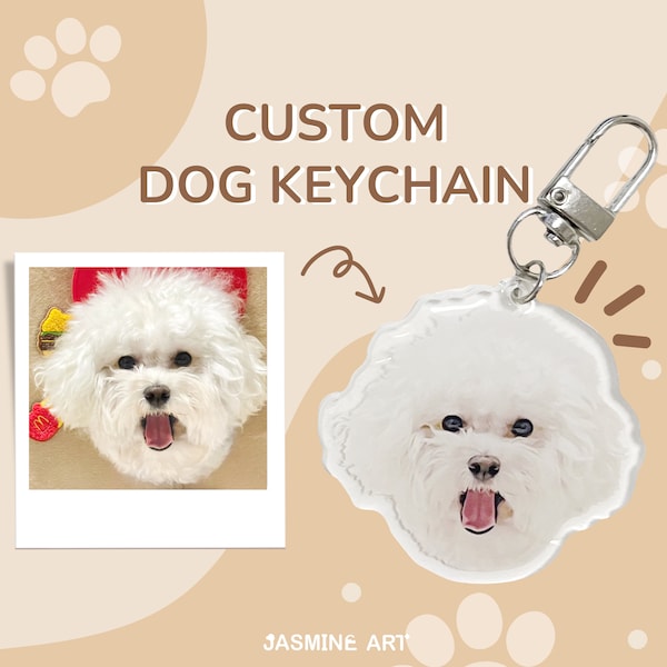 Custom Pet Photo Keychain, Acrylic Keychian, Dog Portrait Keychain, Cute Personalized Design Keychain, Kawaii Dog Keychain, Dog Lover Gift