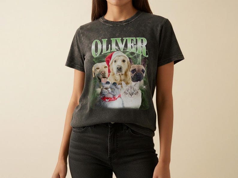 Aangepast vintage shirt voor huisdier - gepersonaliseerde hond bootleg rap-shirt, retro jaren 90 grafisch T-shirt, kleding hondenliefhebber, aangepast ontwerp huisdier gezicht afbeelding 5
