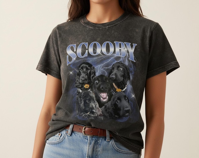Custom Vintage Pet Shirt - Personalized Dog Bootleg Rap Tee, Retro 90s Graphic T-Shirt, Dog Lover Apparel, Custom Pet Face Design