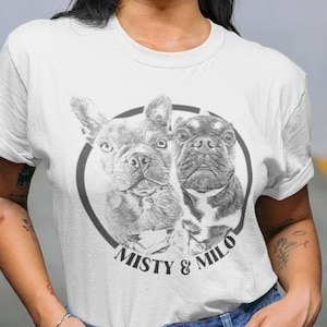 Custom Pet Portrait SketchStyle T-Shirt with Name, Dog or Cat Portrait T-Shirt, Personalized Pet Face T-Shirt, Custom Dog Drawing Tee