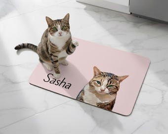 Personalized Pet Food Mat, Custom Cat Feeding Station With Custom Portrait,Gift for Cat Mom, Cat Lover Gift