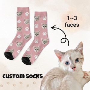 Custom Cat Face Socks, Personalized Pet Socks with Your Cat’s Photo, Gift for Cat Lovers, Personalized Socks with Pet Face for Cat Dads