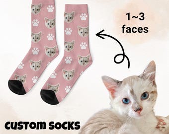 Custom Cat Face Socks, Personalized Pet Socks with Your Cat’s Photo, Gift for Cat Lovers, Personalized Socks with Pet Face for Cat Dads