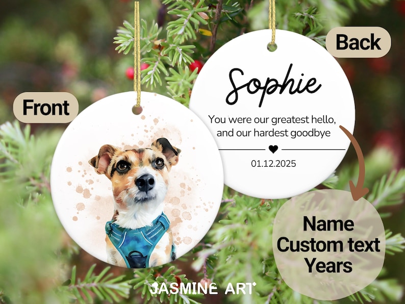 Custom Dog Portrait Memorial Ornament Using Pet Photos, Personalized ...